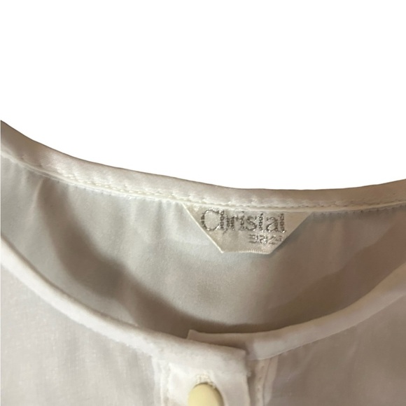 Vintage 80s Button Down White Blouse Floral Embroidery - Picture 3 of 4